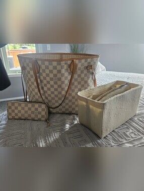 Louis Vuitton  NEVERFULL MM Damier Azure / Wallet / Insert - Package!